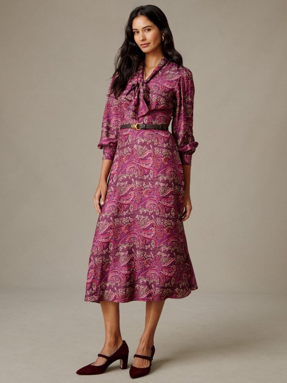 J McLaughlin Cally Silk Blend Dress in Heritage Paisley - Wine/Purple/Orange NEW